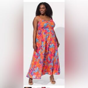 Torrid Soft Mesh Pleated Maxi Dress Tropical Floral Sz 3 (22-24) NWT